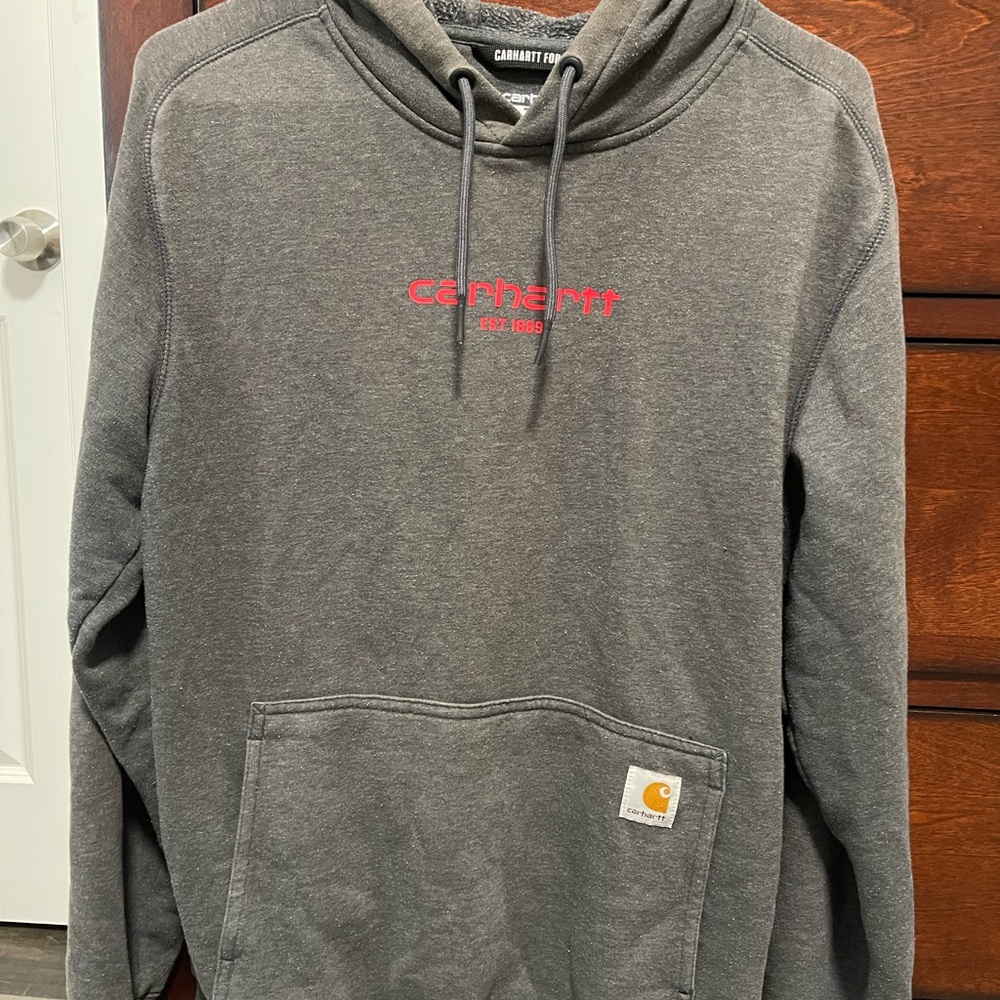 Carhartt Charcoal Hoodie with Red Logo